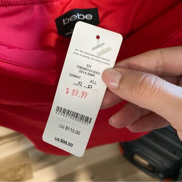 NEW Bebe Bodycon off the shoulders Fitted Stretchy Mini Red Coctail Dress - Picture 4 of 8